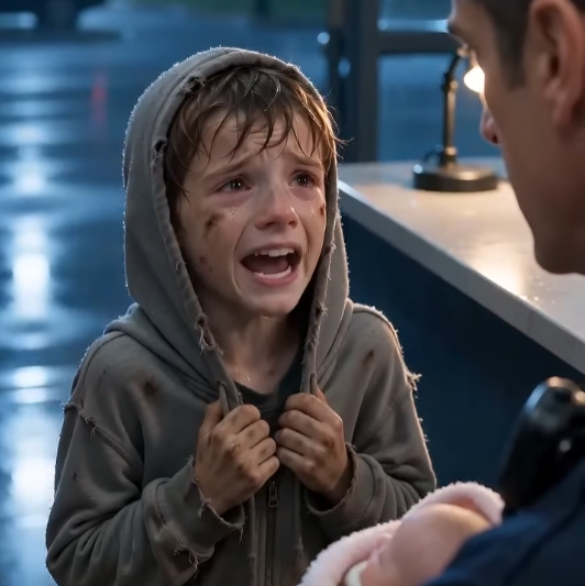 A shivering homeless boy brought a frozen baby to the police station, but his five-word whisper broke every hardened cop.
